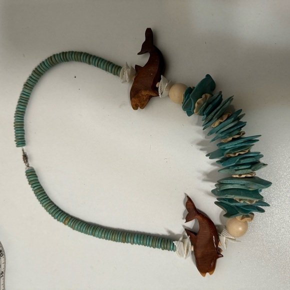 Vintage Tropical Necklace Turquoise Wood Like Beads western nautical boho - Picture 5 of 5